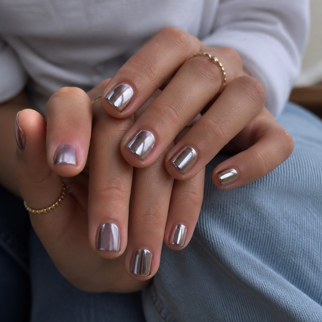 Manicura con acabado plateado